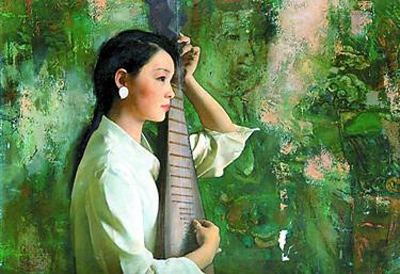 弹琵琶女（油画）陈宜明