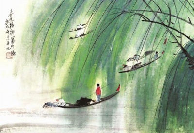 傅抱石国画《春风杨柳万千条》
